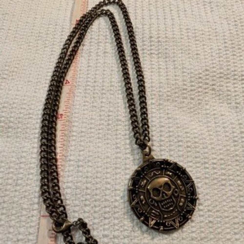 Disney Pirates of the Caribbean Aztec Cursed Gold Coin Skull Necklace Bronze